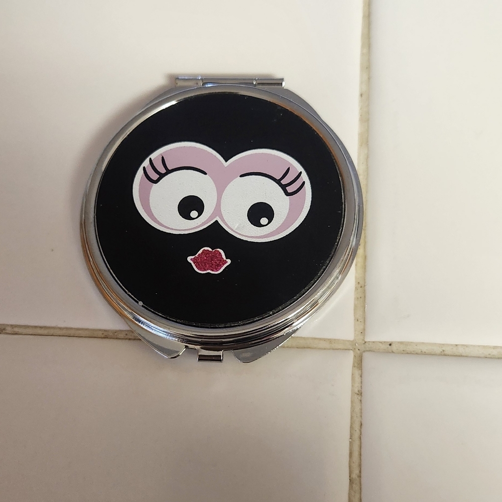 Compact Mirror with Cartoon Design - Black and Silver